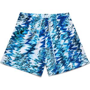 Mens Mesh Floral Shorts Art Print Butterfly Graphic Lightweight Casual Loose Designer Knee Length with Pockets (Blue, L)