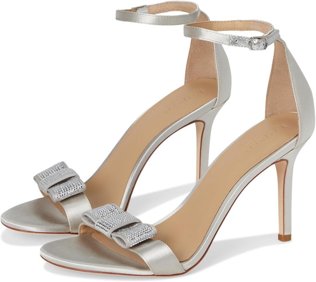 Lauren Ralph Lauren Women's Allie Bow-Trim Satin Sandals Silver/ Velvet Stones, 11 Medium