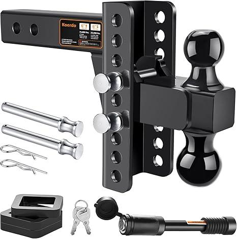 Adjustable Trailer Hitch -Drop Hitch-Tow Hitch with 2.5 inch Receiver-6inch Drop/Rise, 2" & 2-5/16" Ball Hitches for Trucks, 22,000 LBS GTW, Trailer Hitches with Anti-Theft Pin, Black…