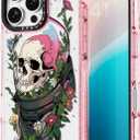 Bouvardia for iPhone 16 Pro Max Case, Cute Girly Design for Women, Shockproof & Aesthetic, Halloween Theme - Skull & Flowers
