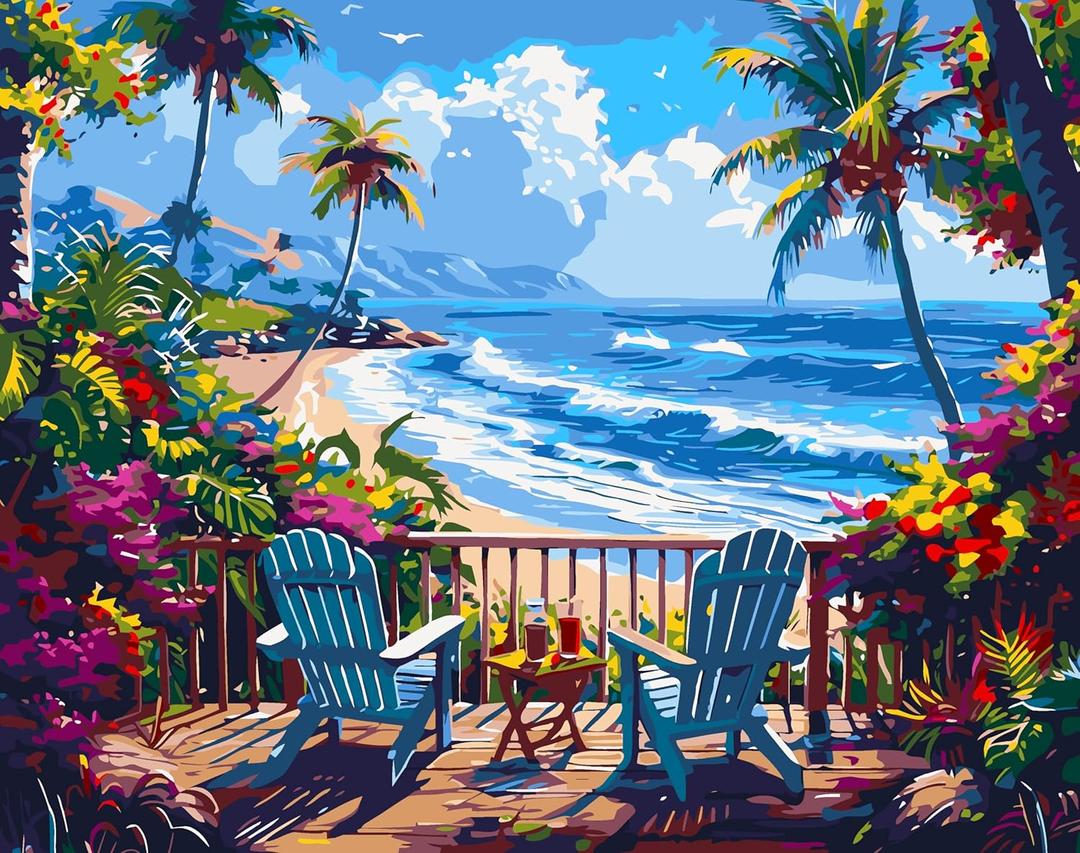 YarnMate Landscape Paint by Numbers for Adults,Beach Paint by Number for Adults Beginner,Easy Paint by Number on Canvas for Relax and Home Wall Decor 16X20 Inch (Without Frame) (MT21196)