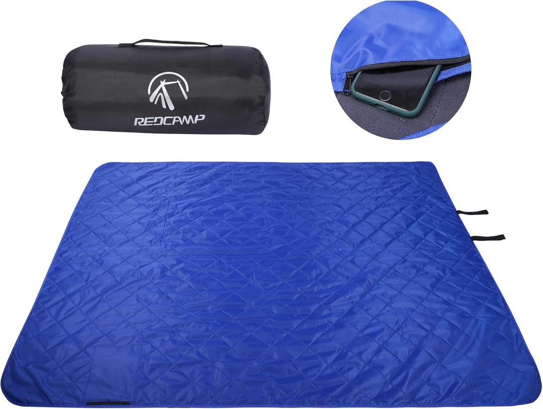 REDCAMP Large Waterproof Stadium Blanket for Cold Weather, Soft Warm Fleece Camping Blanket Windproof for Outdoor Sports, Blue