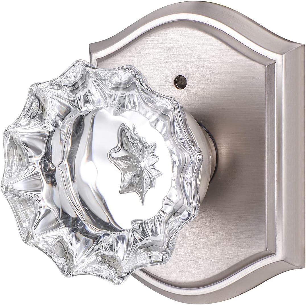 Premium Glass Door Knobs for Interior Doors, Bathroom Bedroom Door Knobs with Lock, Door Knobs Interior Brushed Nickel (Privacy, Satin Nickel)