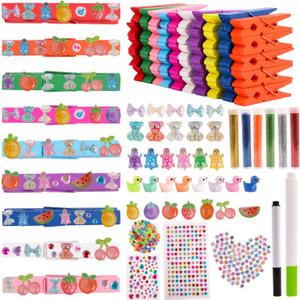 50 Set Cheer Pins Spirit Clips Include 50 Clips Mini Resin Animals Beads Cheer Clothespins Decorations for Team Classroom Cheer Gifts, 7.2x1cm / 2.8x0.39 inches