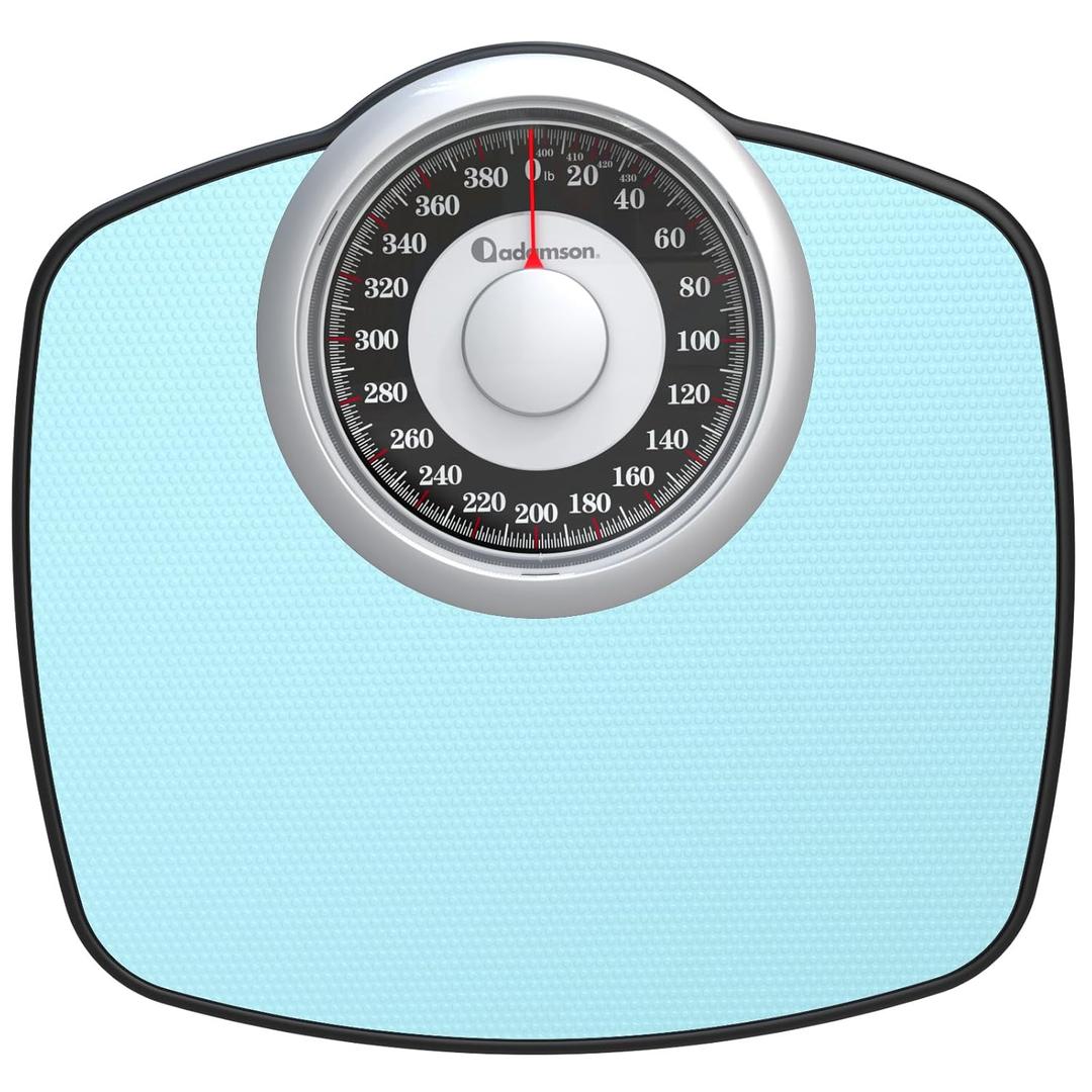 Adamson A25 Scales for Body Weight - Up to 400 LB - 5.3" Dial on 12.4" x 10.2" Platform - Anti-Skid Rubber Surface - High Precision Bathroom Scale Analog - Durable with 20-Year Assurance (Light Blue)