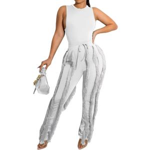 EDITCOZY Women Sexy Two Piece Outfits Fringe Pants Set Tassel Club 2 Piece Sets Going Out Birthday Party Night (XX-Large, White)