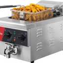CROSSON 6L Electric Countertop Deep Fryer Extra Large with Drain, Timer, Basket and Lid for Restaurant Use 120V,1800W Commercial Deep Fryers, Single Tank