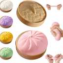 Dumpling Squishy,Giant Glitter Dumpling,Mystery Squishy Dumplings Box,Jumbo Squishy Toy with Steamer Box,Soft Squeeze Decompression Dough,Easter Basket Stuffers (Pink)