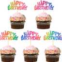 24pcs Rainbow Happy Birthday Cupcake Toppers