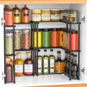 Spicy Rack Pro Expandable 10"-18.9" Spice Rack for Cabinet, 2-Tier Wood & Metal Shelf, Heavy Duty, High Space for Large Bottles, Easy 3-Min Install, Stackable or Side-by-Side