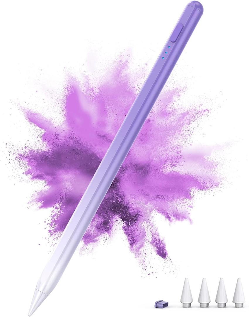 Stylus Pen for iPad 2018-2024, 15Mins Fast Charge for Apple Pencil, Palm Rejection, Compatible with iPad 10/9/8/7/6, iPad Pro 12.9"/11"/13" M4, iPad Mini 6/5, iPad Air 5/4/3/11"-13" M2 (Purple)