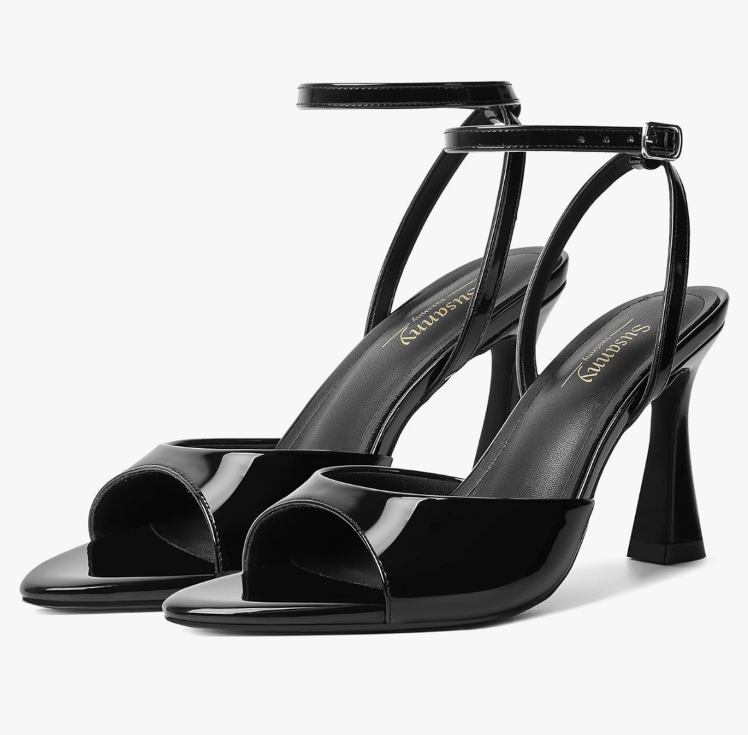 Susanny High Heels for Women Pointed Open Toe Strappy Chunky Block Heels Ankle Strap Stiletto Kitten Heeled Sandals Wedding Bridal Party Prom Sexy Dress Shoes, Size 6.5