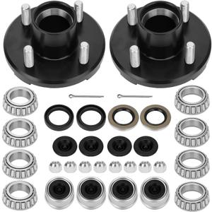 2 Sets Trailer Hub Kit 4 Bolt 4, Trailer Axle Kit for 2000 lb 4 Lug Trailer Hub Fits 1" and 1-1/16" Spindle, Trailer Hub Kit with Extra Dust Cap and Rubber Plug