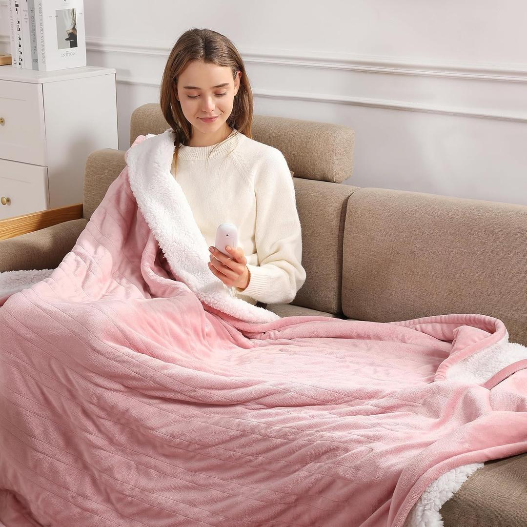 Heating Blanket Heated Throw Blanket 50''X60'' - Electric Throw Pink Ultra Warm Fluffy Electric Blanket for Office with Adjustable Temperature & Machine Washable, Grandma Birthday Gifts (02-baby Pink)