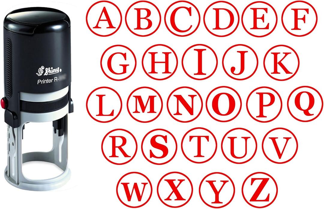 Custom A-Z Alphabet Stamp in Red Ink Monogram Round Rubber Stamp Self Inking Initial Stamp Shiny Mini Stamper 20 mm