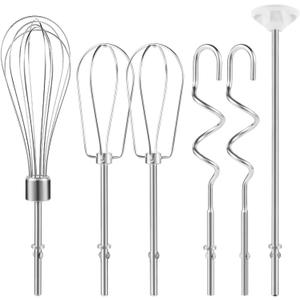 Hand Mixer Attachments Beater, Dough Hooks and Whisk, Blending Rod, Stainless Steel Hand Mixer Accessories Compatible with Kitchenaid Hand Mixers KHM3 KHM5 KHM7 KHM9, 6-piece set