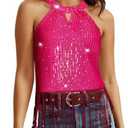 Aupuls Fringe Country Concert Outfits for Women Halter Sequin Tops Sparkly Western Top Size S