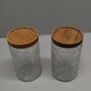 34 OZ Airtight Glass Storage Jar with Bamboo Lid - Vintage Glass Jar Vintage Food Containers Canisters Set for Kitchen Counter & Pantry - Ideal for Sugar, Flour, Coffee, Tea, Candy, Oats -2 Pack ((34oz)Sunflower+Begonia)