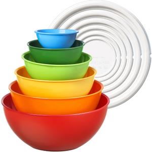 Greentainer Plastic Mixing Bowls with Lids Set for Kitchen, 6 Set Nesting Bowls for Mixing, Baking, Prepping, Cooking and Serving Food, Mixing Bowls Dishwasher, Microwave Safe, Large