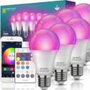 Smart Light Bulbs 6Pack with Remote, Color Changing Light Bulbs Work w/Alexa Google Home, 9W A19 E26 800LM Colored LED Bulb, 2.4GHz Only, 50+ DIY Scenes, App & Voice Control WiFi Light Bulbs