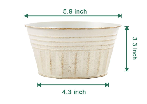 vensovo 4Inch Metal Rustic Shallow Flower Pots - 6Pcs Beige Small Galvanized Planters with Drainage Hole and Rubber Plug, Rustproof Metal Bucket Plant Pots Farmhouse Vintage Style for Decor