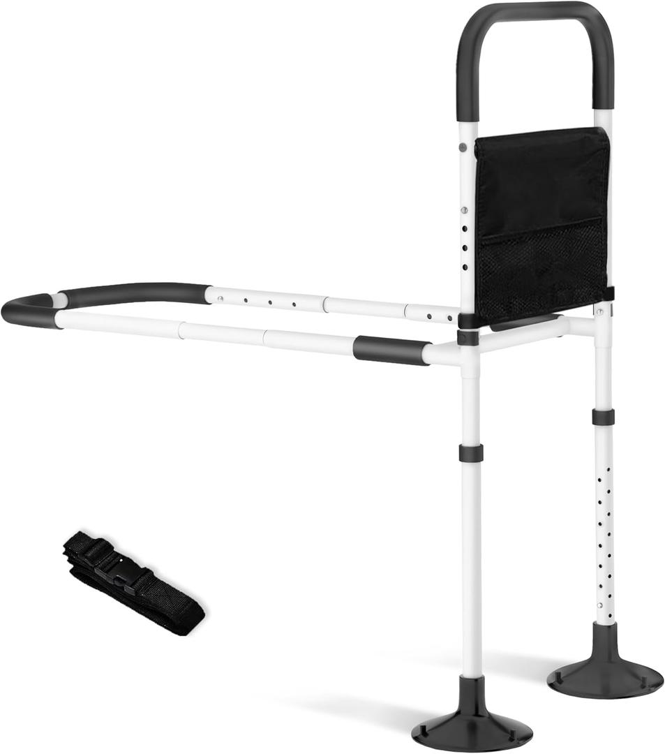 Bed Rails for Elderly Adults Safety, Side Assist Grab Bar Handrails for Seniors with Storage Pocket Fixing Strap, Adjustable Bed Cane Christmas Birthday Gifts for Elder Senior Parent Grandma Grandpa