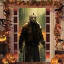 Halloween Decorations Outdoor Scary Halloween Door Cover with Horror Movie Character Killer Party Supplies Door Banner