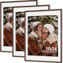 Axeman 18x24 Natural Solid Oak Wood Picture Frame with 16x20 Mat, Premium Rustic Wooden Photo Frames with Tempered Glass, Poster Photo Frame for Gallery Wall Hanging, Walnut, 3 Packs