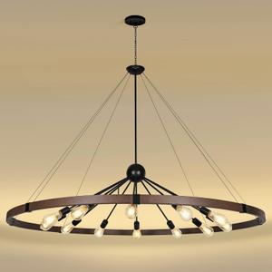 59'' Large Rustic Dining Room Light Fixture, 12-Light Farmhouse Wagon Wheel Chandelier, Industrial Round Chandeliers for Entryway Living Room, Vintage Rust and Black Finishe