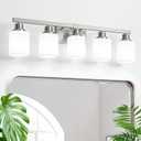 5-Light Bathroom Vanity Light,Brushed Nickel Vanity Lights with Square Frosted Glass,Modern Bathroom Wall Lights Fixtures Over Mirror,Wall Sconces Lighting for Bedroom Living Room,E26