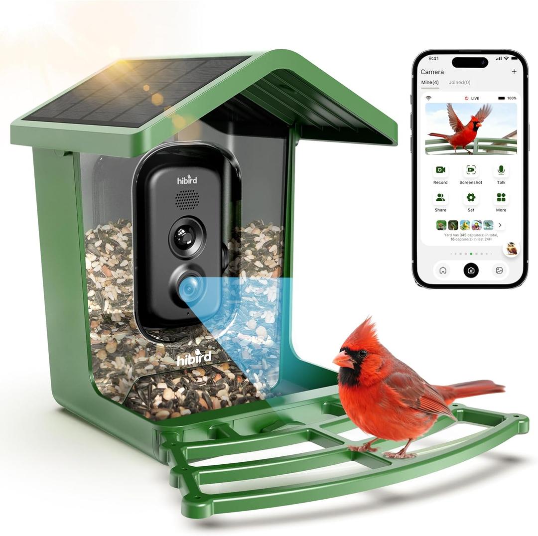 Hibird 4K HD Smart Bird Feeder with Camera Solar Powered, 2.4GHz/5GHz Dual WiFi Auto Capture Bird Video, Real-time Notifications & Live Streaming, AI Identify 10000+ Species for Gift