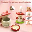 Mushroom Ceramic Hamster Hideout, Water Bottle with Stand, Food Bowl, Hamster Accessories (red)