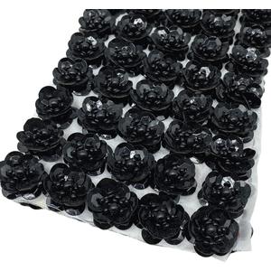 100 Pack Beaded Sequin Flower Sew on Patches Glitter Mini Crystal Paillette Applique Cloth Motif for DIY Wedding Garment Bags Accessory Hair Headband Decor (Black)