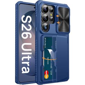 Vihibii for Samsung Galaxy S26 Ultra Case with Card Holder (4 Cards) [RFID Blocking] & Slide Camera Cover, Military Grade Drop Protection, Wallet Phone Cover for Samsung Galaxy S26 Ultra 6.9" 5G, Blue