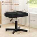LUE BONA Adjustable Vanity Stool, Foot Rest Under Desk, 360 Swivel Vanity Chair for Makeup Room, Black Upholstered Faux Leather Ottoman for Bathroom & Living Room, 300lbs