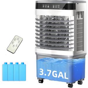 FLYMOON Portable Air Conditioner with 3.7 Gal Water Tank, 12H Timer, 1500~3000CFM, Evaporative Air Cooler with Remote Control,Swamp Cooler Air Conditioner for Bedroom, Kitchen, Basement, Garage, Patio