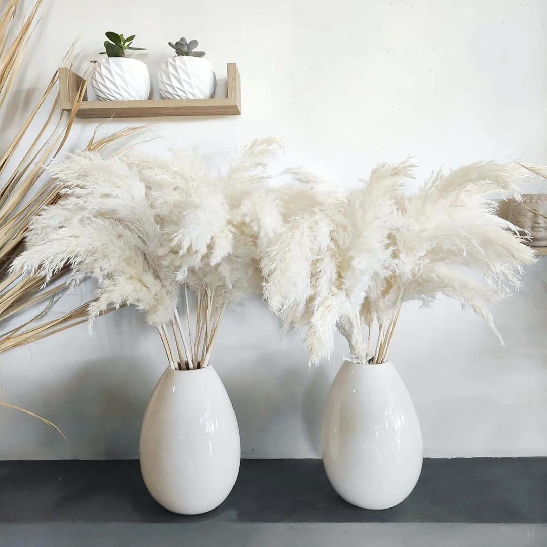 30 Stems 28" inch Large White Pampas Grass Fluffy, Boho Home Decor, Natural Fluffy Pompas Grass Pampas for Living Room Decor, Table Decor, Boho Decor Floor, Party Wedding Decor