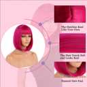 ENilecor Short Bob Hair Wigs 12" Straight with Flat Bangs Synthetic Colorful Cosplay Daily Party Wig for Women Natural As Real Hair+ Free Wig Cap(Rose Hot Pink)