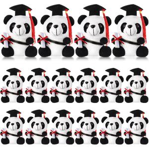 16 Pcs Mini Graduation Plush Gift Stuffed Animal with Cap Sash and Diplomas Graduation Doll Class of 2025 Present for College High School Party Decoration(Panda)