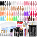 PEACECOLOR 50Pcs Poly Nail Gel Kit with U V Light 24 Colors 16ml Poly Extension Gel Pink Black Nude With Base Matte Top Coat Starter Kit with Slip Solution Nail Tools DIY For Beginners Home Salon