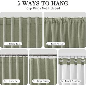 Joywell Linen 100% Blackout Curtains 120 Inches Length Long,Back Tab,Hook Belt,Thermal Insulated Pinch Pleated Solid Drapes for Bedroom with Hooks High Ceiling Length(2 Panels,52 x 120,Sage Green)