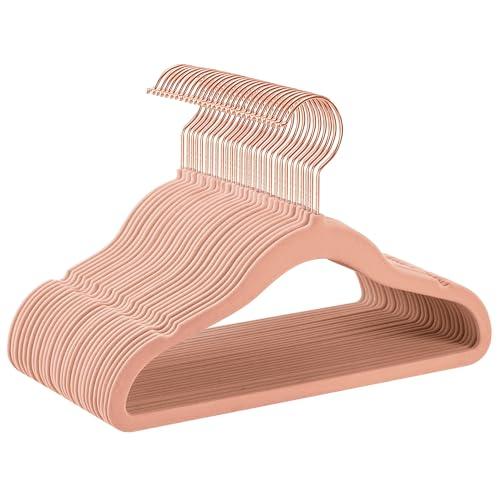SONGMICS Baby Kids Hangers 10 Pack for Closet, 11.8 x 8.1 Inches, Rose Gold 360° Swivel Hooks, Space-Saving Clothes Velvet Hangers for Nursery, Non-Slip, Jelly Pink UCRF027P30