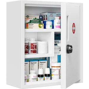 POKIPO Wall Mount Locking Medicine Cabinet, Empty Metal Medicine Storage Box with All-Metal Digit Lock, Bathroom Cabinet Organizer Over the Toilet, Keyless First Aid Box for Home School Business