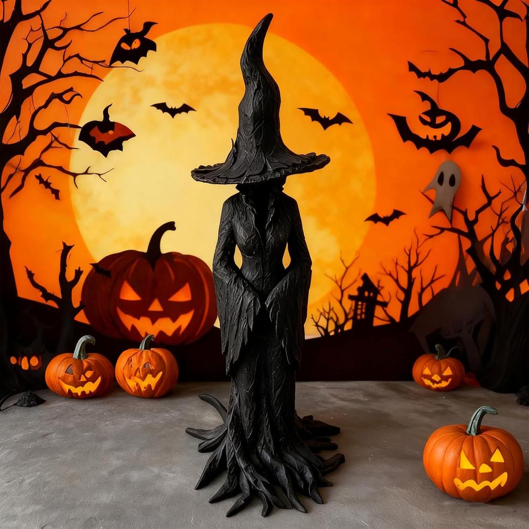 Hand-Painted Enchanting Witch Statue19.7" Cracker Barrel Witch Gothic Halloween Resin Figurine for Home, Patio, Desktop Decor, Retro Magician Dark Fantasy Sculpture