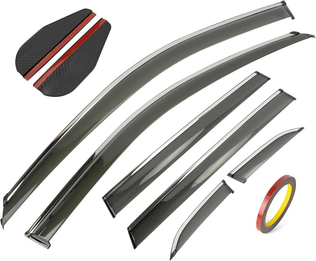 PSLER 6PCS Side Window Vent Visor Window Deflectors for Honda CRV CR-V 2023 2024 2025 Car Tape-on Window Visor with Stainless Trim Compatible with CRV LX EX EX-L Sport Hybrid Touring Accessories