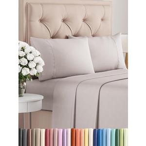 Twin XL 4 Piece Sheet Set - Comfy Breathable & Cooling - Ultra Soft Hotel Luxury Bedding Set w/ 8-16 Inch Deep Pockets - 1 Flat & 1 Fitted Sheet & 2 Pillowcases - Wrinkle Free & Easy Care - Light Grey