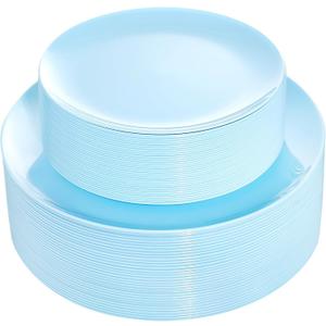 KIRE 60PCS Blue Plastic Plates Disposable - Heavy Duty Light Blue Plates Include 30Pcs 10.25 Dinner Plates and 30Pcs 7.5 for Dessert/Salad in Baby Shower/Picnic/Easter/Spring
