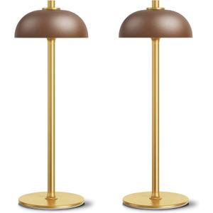 2 Pack LED Cordless Table Lamp Rechargeable,5000mAh Battery Operated Table Lamp, 3 Color Stepless Dimming Metal Table Light with Memory Function for Outdoor, Dinner, Patio, Home.(Brown)