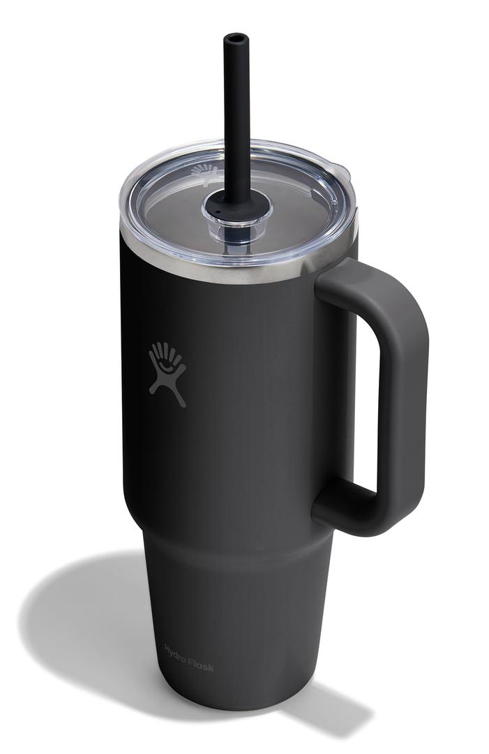 Hydro Flask 40 Oz Clear Lid Travel Tumbler with Straw and Handle - Insulated Stainless Steel in 40 Oz Black