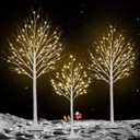 3 Pack 4FT 5FT and 6FT 300LED Christmas Lighted Birch Tree, Timer Function Prelit Artificial Tree Lamp Plug in with Warm White Lights, Twinkling Twig Trees for Indoor Outdoor Christmas Decorations